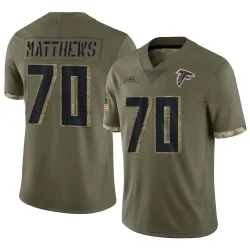 Limited Jake Matthews Men's Atlanta Falcons Olive 2022 Salute To Service Jersey - Nike