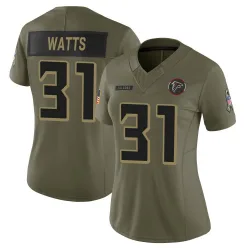 Limited Xavier Watts Women's Atlanta Falcons Olive 2025 Salute to Service Jersey - Nike
